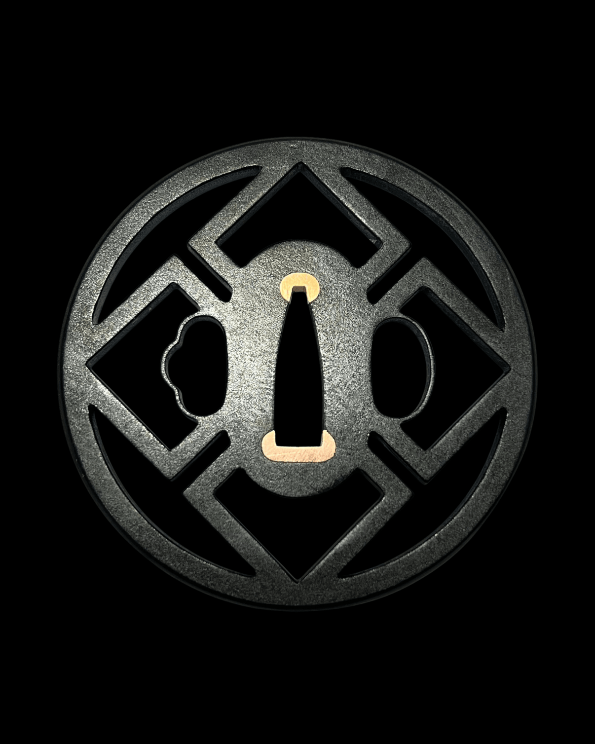 Shihō - bishi Sukashi Tsuba with Sekigane 四方菱形透鐔 - SwordSmith Australia